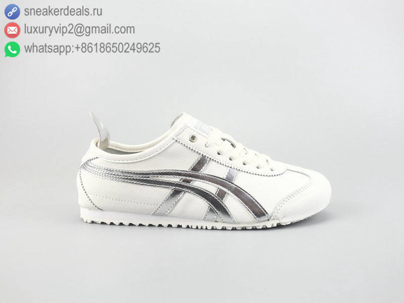 ONITSUKA TIGER MEXICO 66 LOW WHITE SILVER LEATHER UNISEX RUNNING SHOES